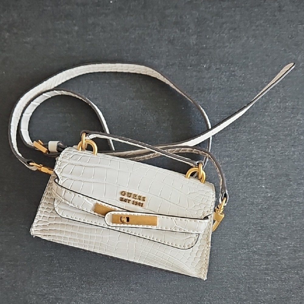 GUESS Croc-Embossed Cream Crossbody Bag